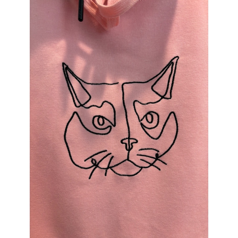 Pink Cat Line Art Embroidered Pullover‎ Hoodie Sweatshirt Womens Casual Pink - Picture 5 of 5